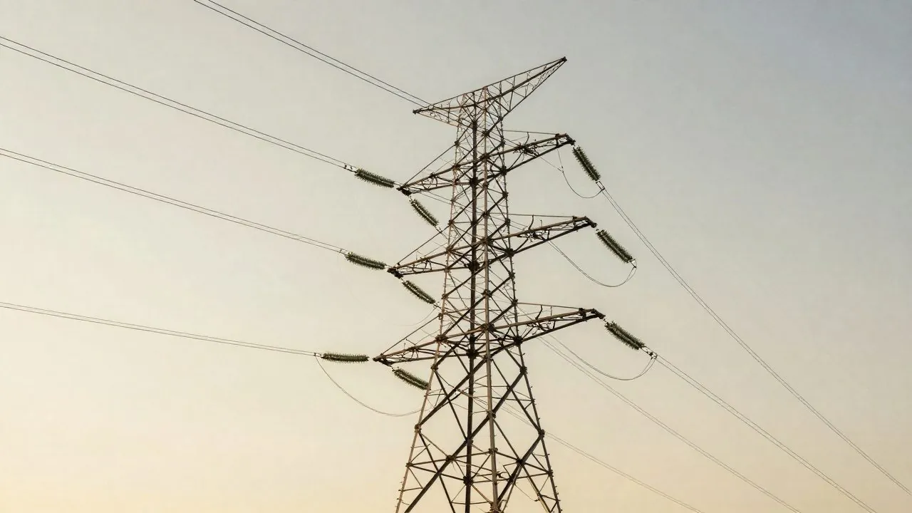 Linia wysokiego napięcia i słup energetyczny nad terenem